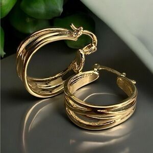 Wavy Design 14K Gold Electroplated Earrings